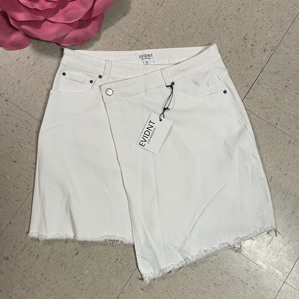 EVIDNT LOS ANGELES Sz 30 White Denim‎ Asymmetrical Crossover Waist Wrap Skirt